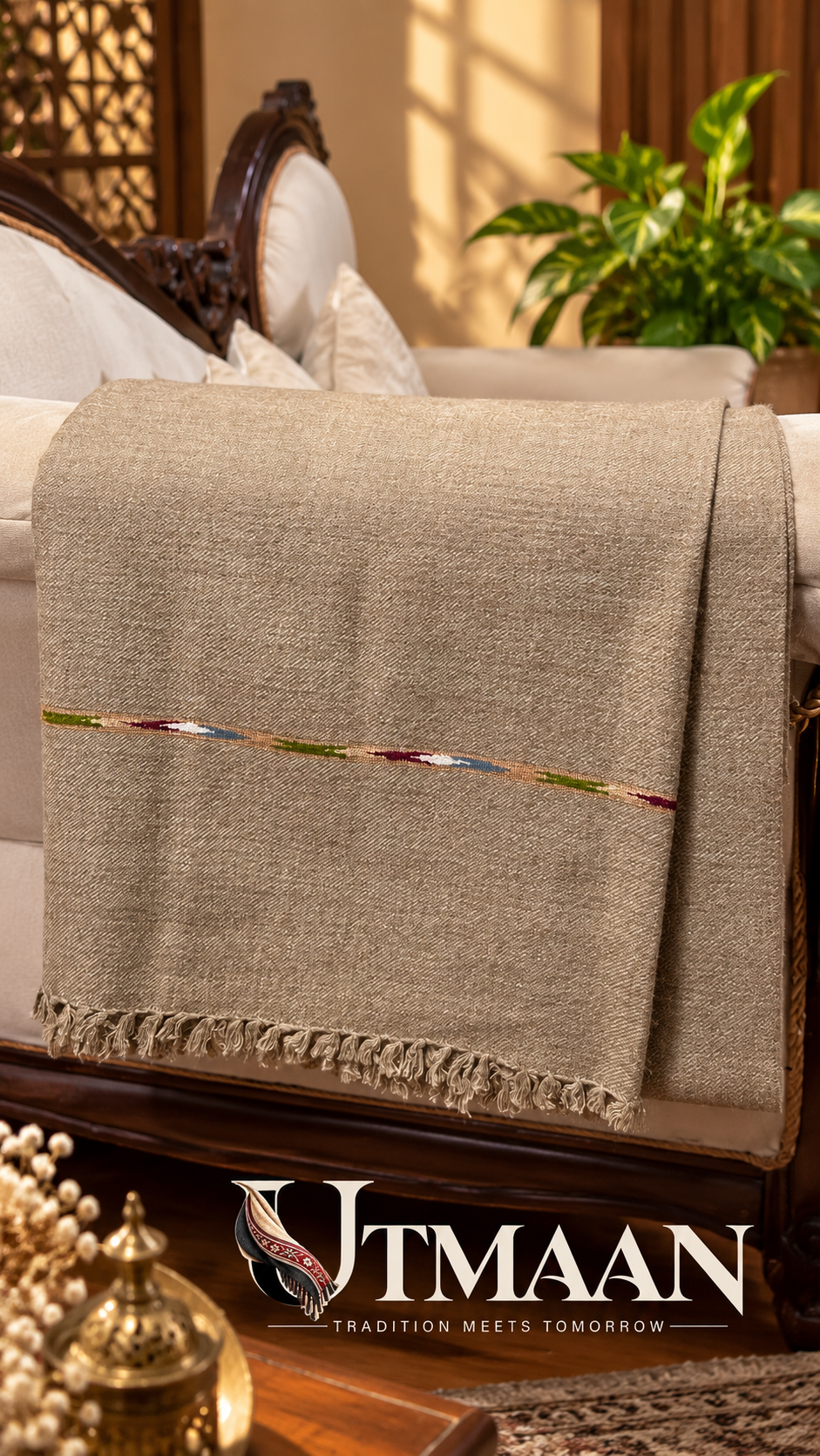 Pashmina Shawl – Hand-Made Khaddi Single Line Men’s Shawl