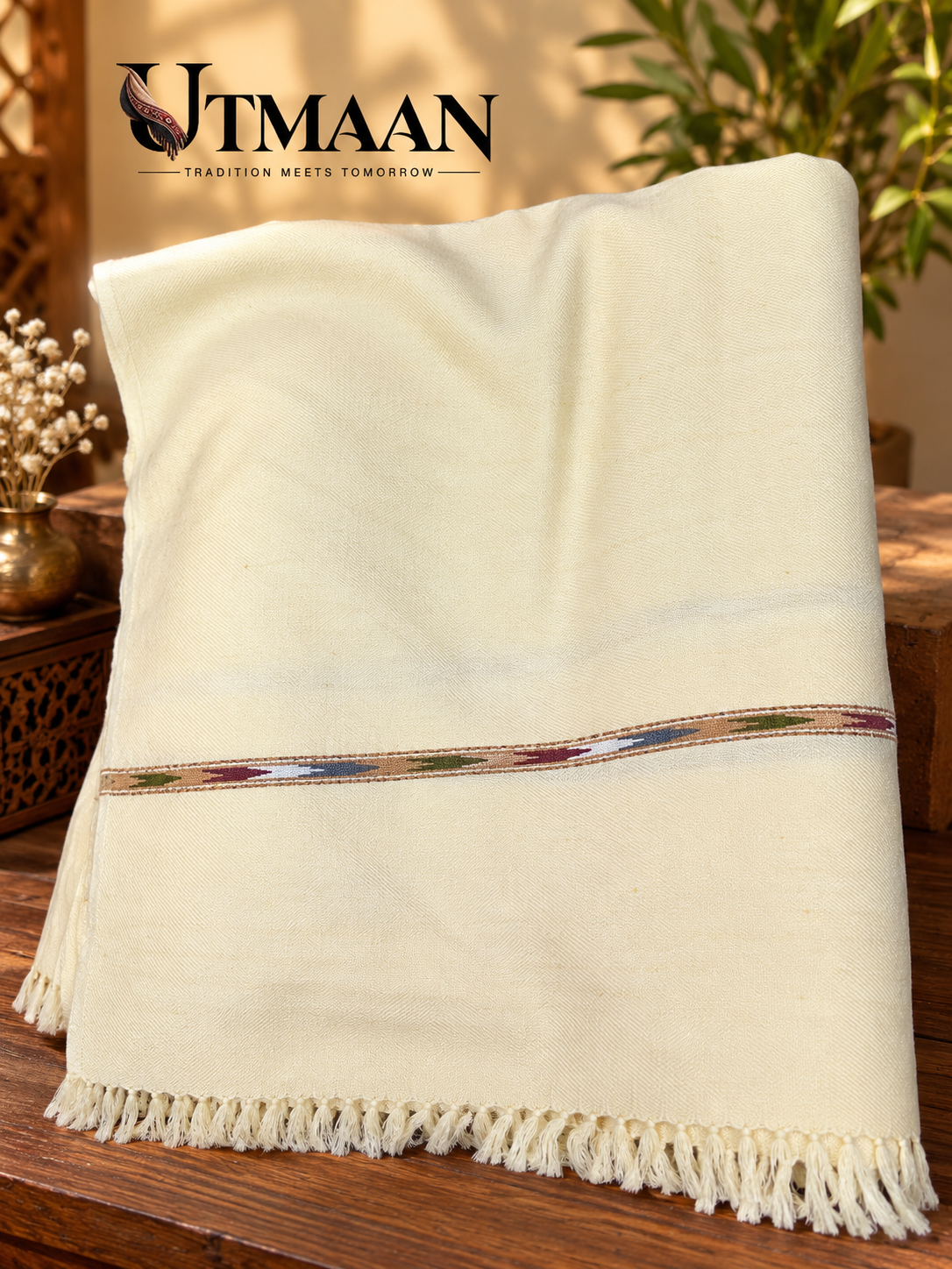 Pashmina Shawl – Hand-Made Khaddi Single Line Men’s Shawl
