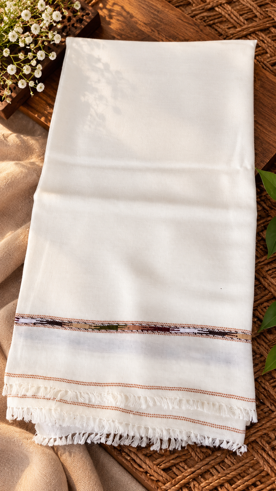 48 Single Favour Wool Hand-Made Khaddi Shawl – White